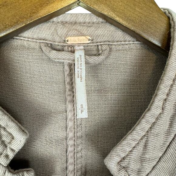 Free People NWT Jagger Blazer Military Tan Jacket Lace up Sleeve Outerwear - Picture 11 of 13